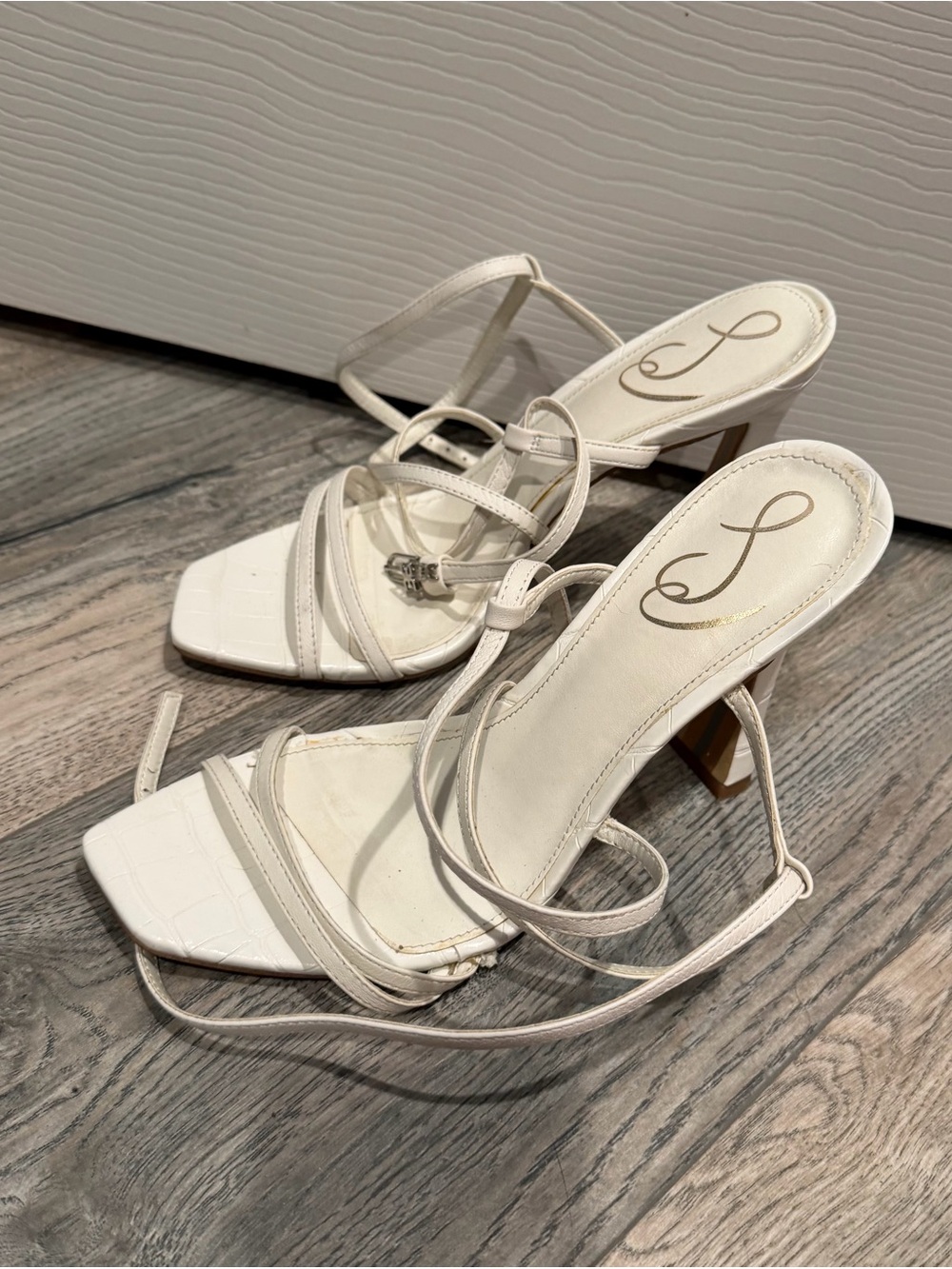 White Strappy Square-Toe Heeled Sandals